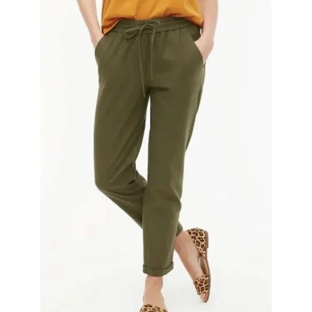 J.Crew Linen Cotton Blend Jogger Pants Drawstring‎ Waist in Olive Green, Size 4